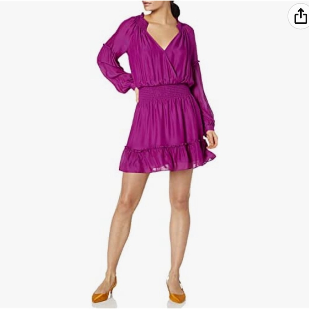 Parker Magenta Long Sleeve Smocked Waist Mini Dress